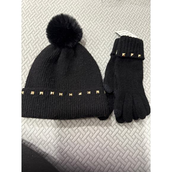 INC INTERNATIONAL CONCEPTS BEANIE AND GLOVES BLACK STUDED POM POM main image 8